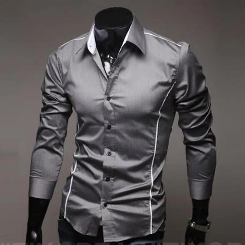 

2020 de los hombres de lujo Casual elegante de borde de manga larga camisa de vestir ajustada camisas 3 colores 5902