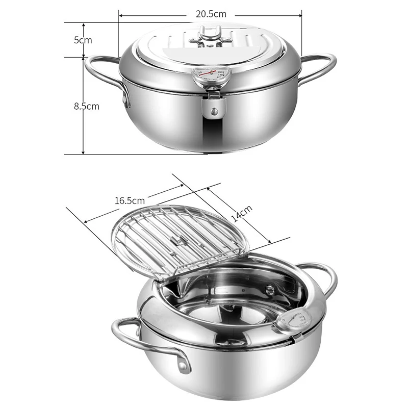 

Stainless Steel Nonstick Deep Frying Pot with Thermometer Tempura Fryer Suitable for Induction Cooker and Gas Stove Tool Kitchen