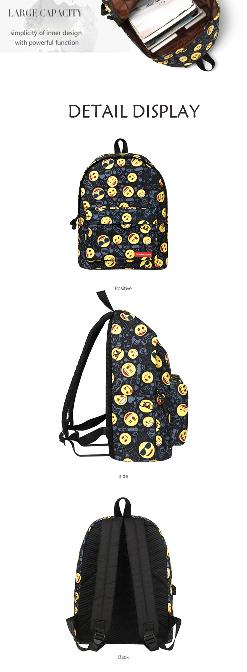 Напечатанный рюкзак с эмоджи bookbag колледж ветер женская сумка на плечо спортивная сумка для отдыха Новая Большая емкость женский рюкзак Горячая