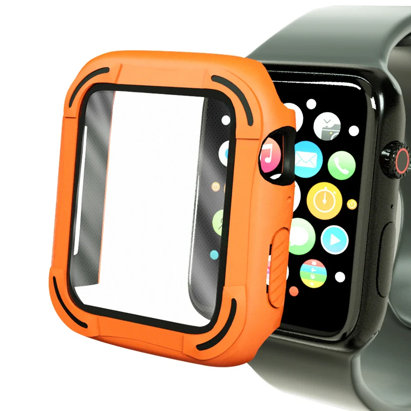 

Sport Style PC Case for Apple Watch SE Cover Series 6 5 4 Scratch Resistant Matte Shell 40mm 44mm for iWatch Bumper+Glass Film