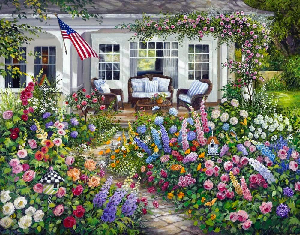 

JMINE Div 5D Garden flower Country House Full Diamond Painting cross stitch kits art Scenic 3D paint by diamonds