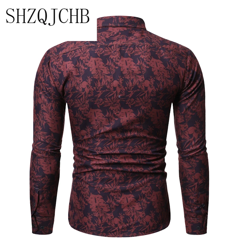 

New 2021 Men's Slim Fit Floral Printed Shirts Flower Print Male Causal Long Sleeve Shirt Tops S-2XL