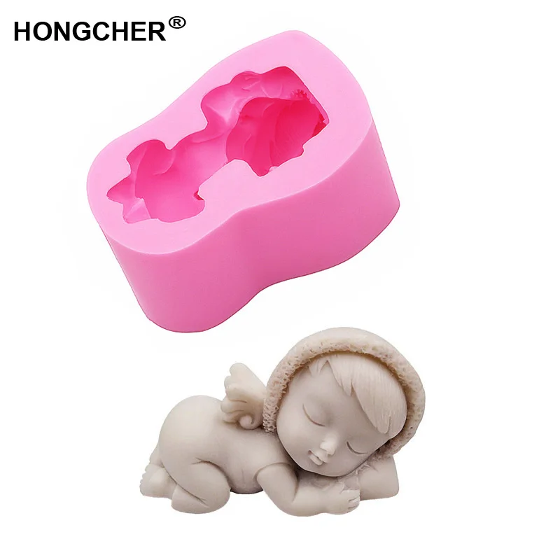 

New Sleeping baby candle silicone mold, men and women baby fondant cake chocolate kitchen cooking baking tools soap clay mold