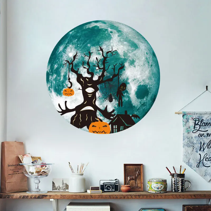 

Halloween Luminous Moon Shape Night Glow Stickers Wall Decal 3D Wall Sticker Living Room Bedroom Home Decor