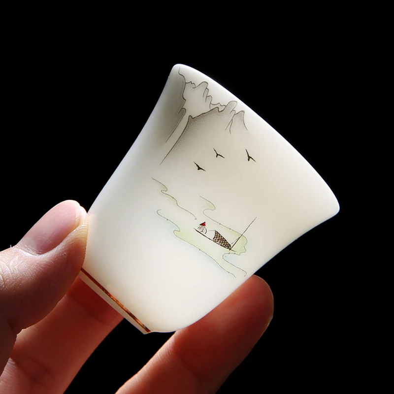 

2PCS White Jade Tea Bowl Creative Vintage Tea Cup 55ml Master Puer Cups Tea Ceremony Crafts Decor Teaware Drinkware Teacup Craft