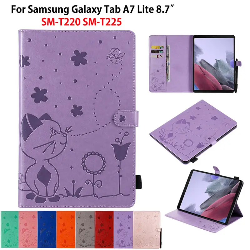 

Case For Samsung Galaxy Tab A7 Lite 8.7 2021 SM-T220 SM-T225 T220 T225 Cover Funda Tablet Cat Bee Embossed Flip Stand Coque