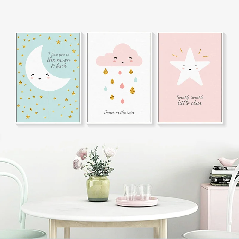 Детская мечта большой постер животных и печать на холсте картина Луна Звезда