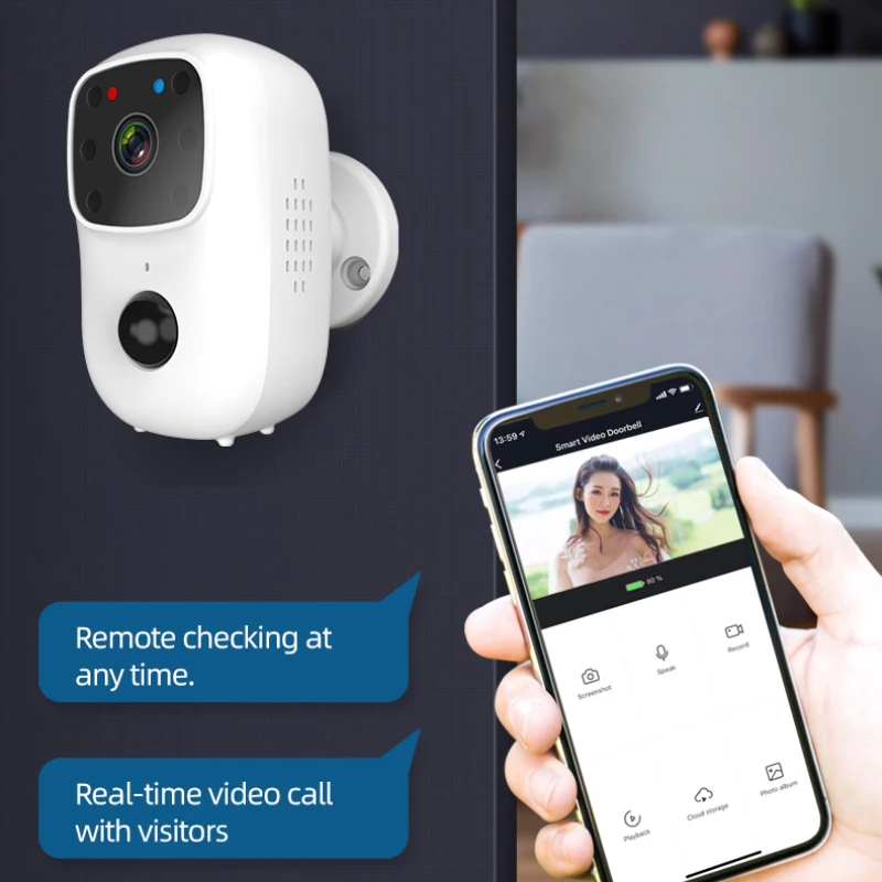 

Беспроводной смарт-Видеозвонок Tuya с Wi-Fi, камера ночного видения с пассивным ИК датчиком обнаружения, дверной звонок с визуальной записью, мо...
