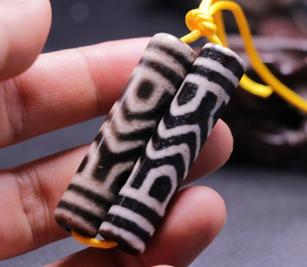 Пара тибетских старых черных агатов водяных волн Faqi Vajra бусины дзи Totem Amulet LKbrother