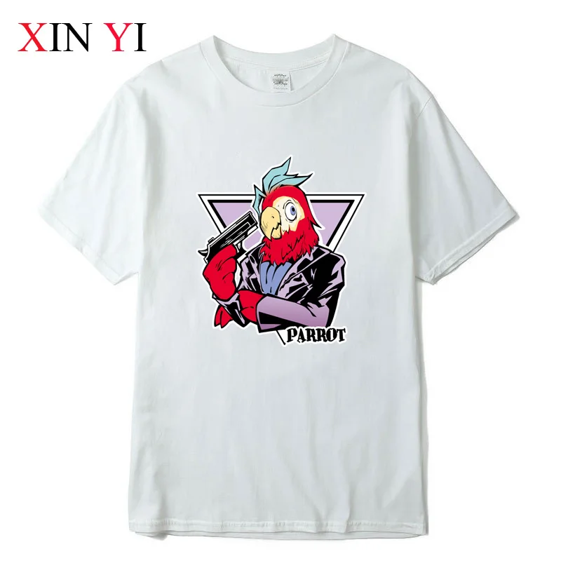 

XIN YI Men's Casual High Quality 100% Cotton T-shirt Tops Funny design chicken brothers print T-shirt Anime shirt Tee Shirt men