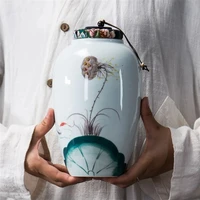 hand painted lotus root lotus leaf pattern tea caddy non woven lid sealed lid tea tank candy dried fruit cans home storage