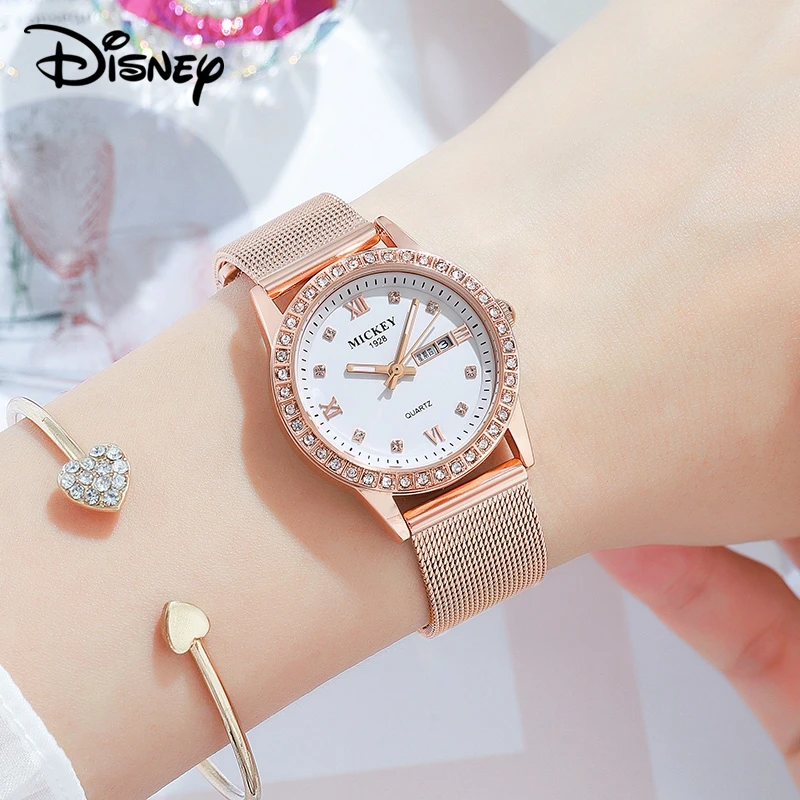 

New Ladies Quartz Watch For Women Calendar Steel Mesh Band Wristwatch Female Leather Strap Hour Rosegold Time Girl Gift Teen Top