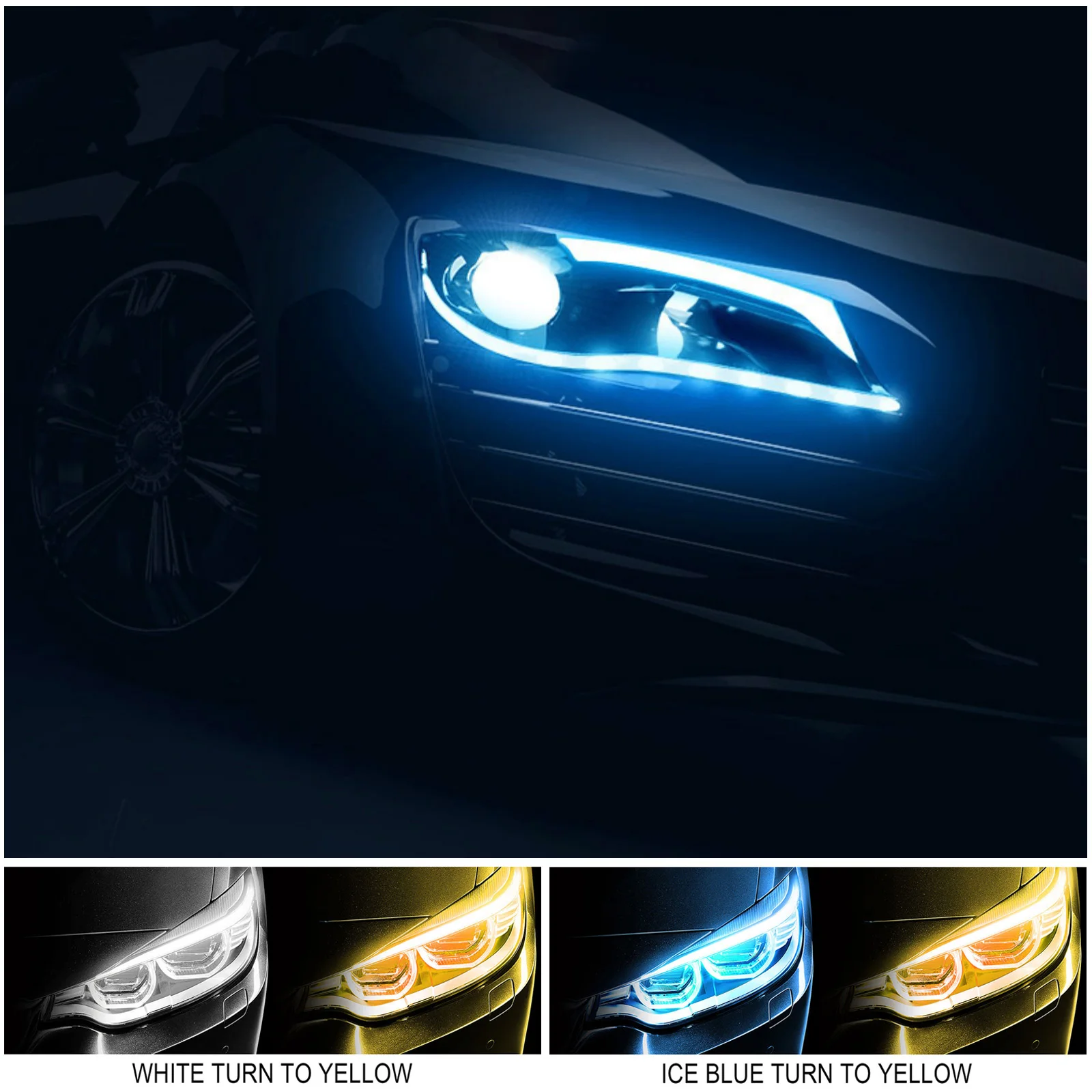 

45cm 60cm LED DRL Car Daytime Running Light Flexible Waterproof Strip Auto Headlights White Turn Yellow Brake Flow Lights 12V
