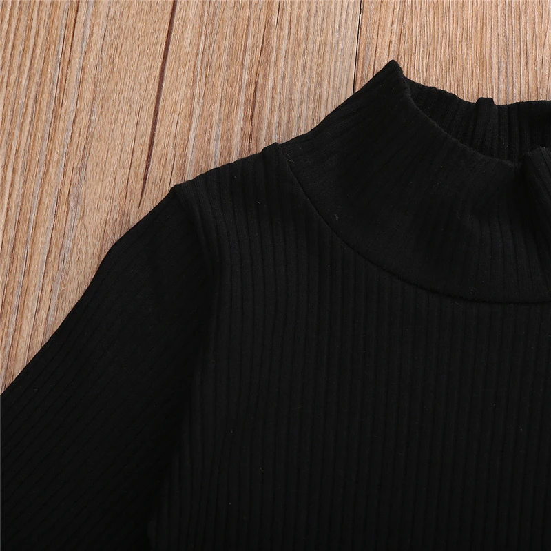 Осень 2020 Модный комплект одежды для маленьких девочек вязаный черный свитер с