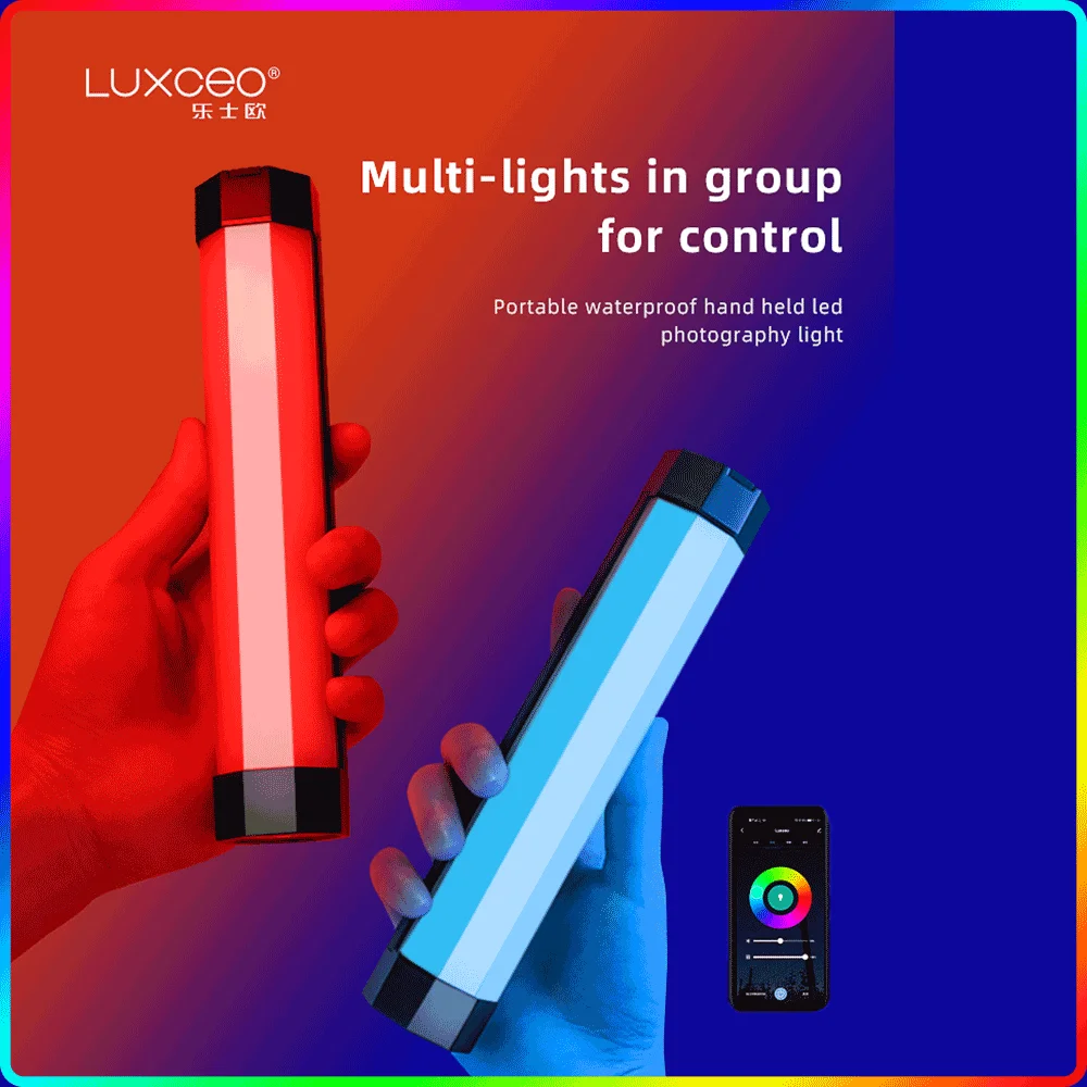

LUXCEO P200 IP67 водонепроницаемая RGB трубка со встроенным аккумулятором и магнитом с управлением через приложение Светодиодная лампа для видеосъ...
