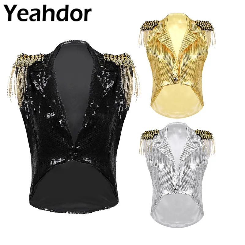 Женская Блестящая жилетка без рукавов с воротником стойкой и блестками