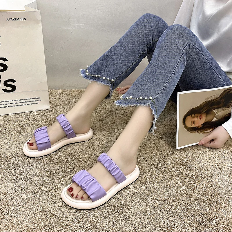 

Shoes Low Woman's Slippers Luxury Slides Shale Female Beach 2021 Summer Designer Flat Sabot Rome Rubber PU Slippers Women Summer