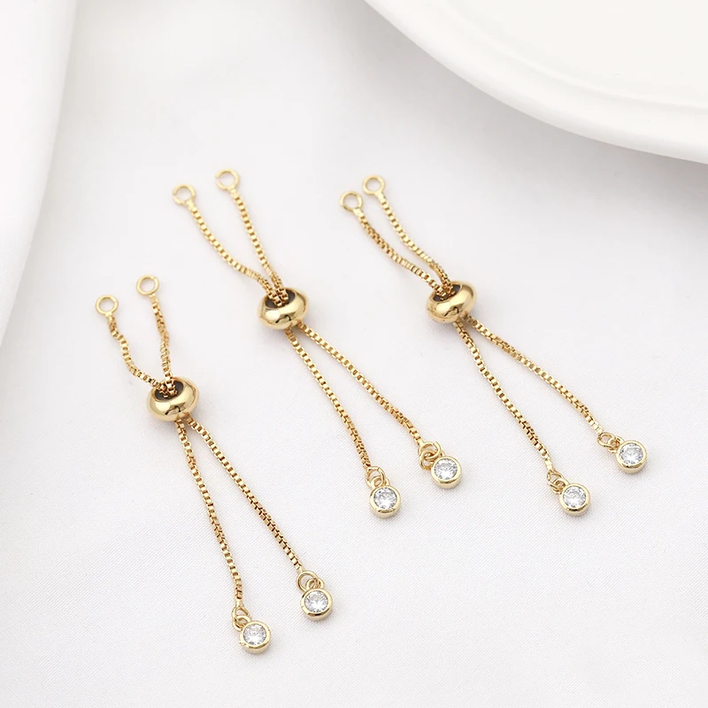 Латунные регулируемые цепочки Стразы для браслетов золотые резиновые ползунки