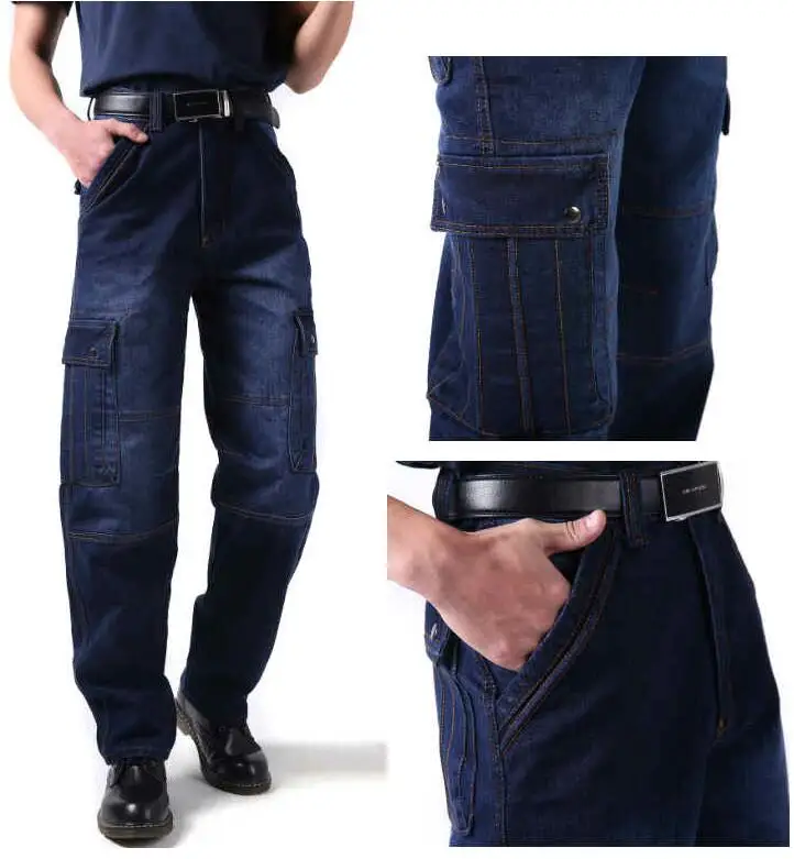 Men Jeans Fashion Loose Big Pockets Hip-Hop Skateboard Jeans Casual Men Denim Pants Design Brand Joggers Jeans