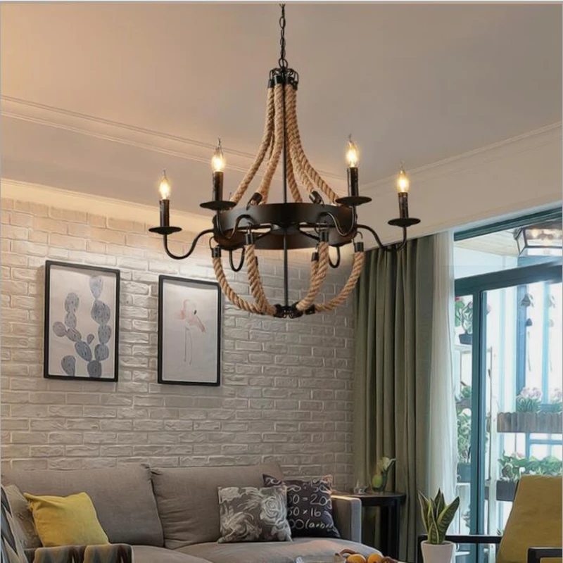 

American Rope Vintage Pendant Lights Lampara Industrial Retro Pendant Lamp Hanglampen Restaurant Bar Lighting Fixtures