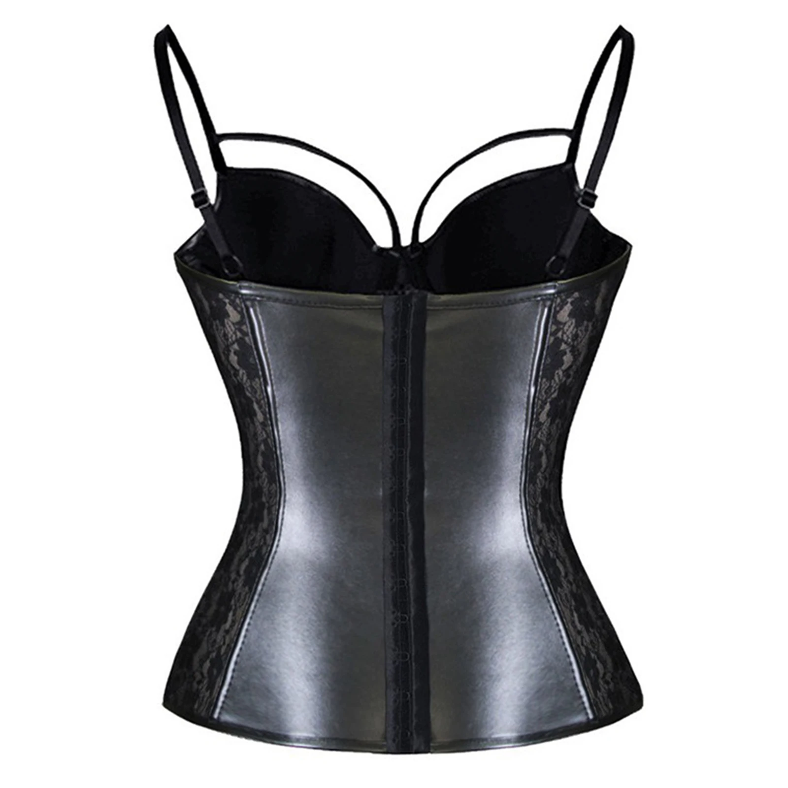 

Women's Sexy Mesh Lace Floral Leather And Waist Shaping Concealed Buckle Gathered Top Thong Sexy Lingerie Set