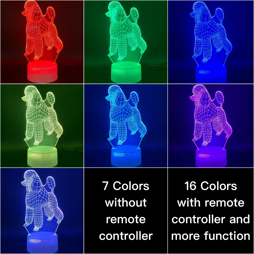 3d светодиодный Ночной светильник лампа собака пуделя Спальня luminaria ремесла Цвет