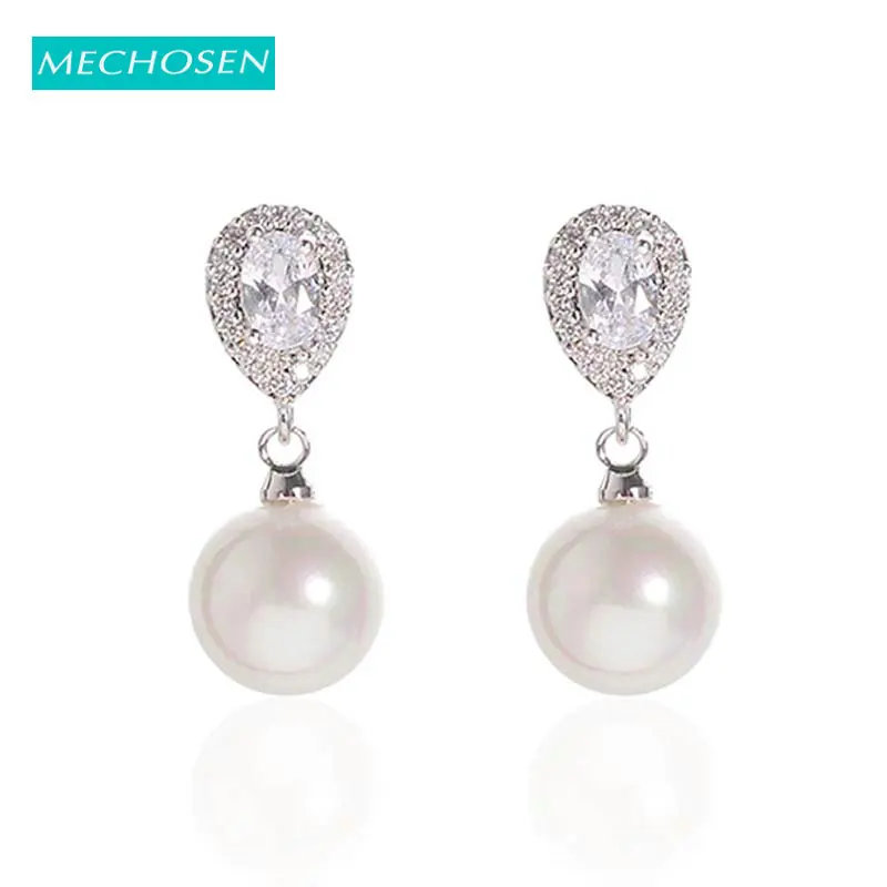 MECHOSEN элегантные капли воды жемчужные циркониевые серьги с жемчугом модные