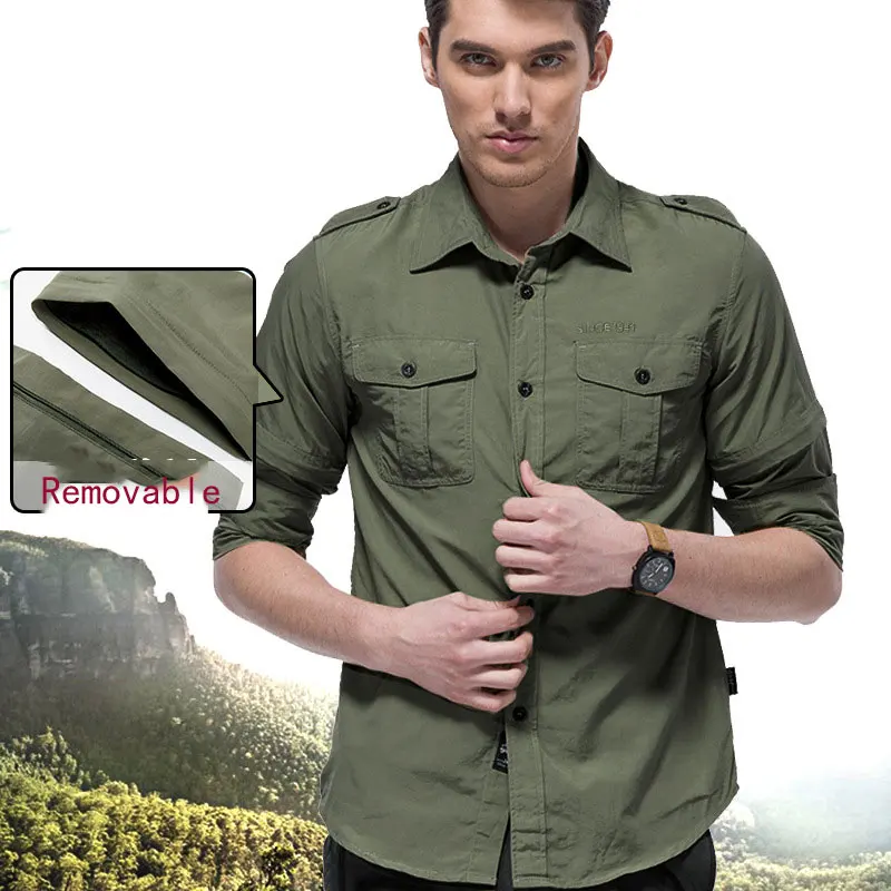 

Men's Nylon Quick-dry Shirt Removable Sleeve Multi-pockets Cargo Blouse Hiking Fishing Mountaineering Tactical Utility Camisa