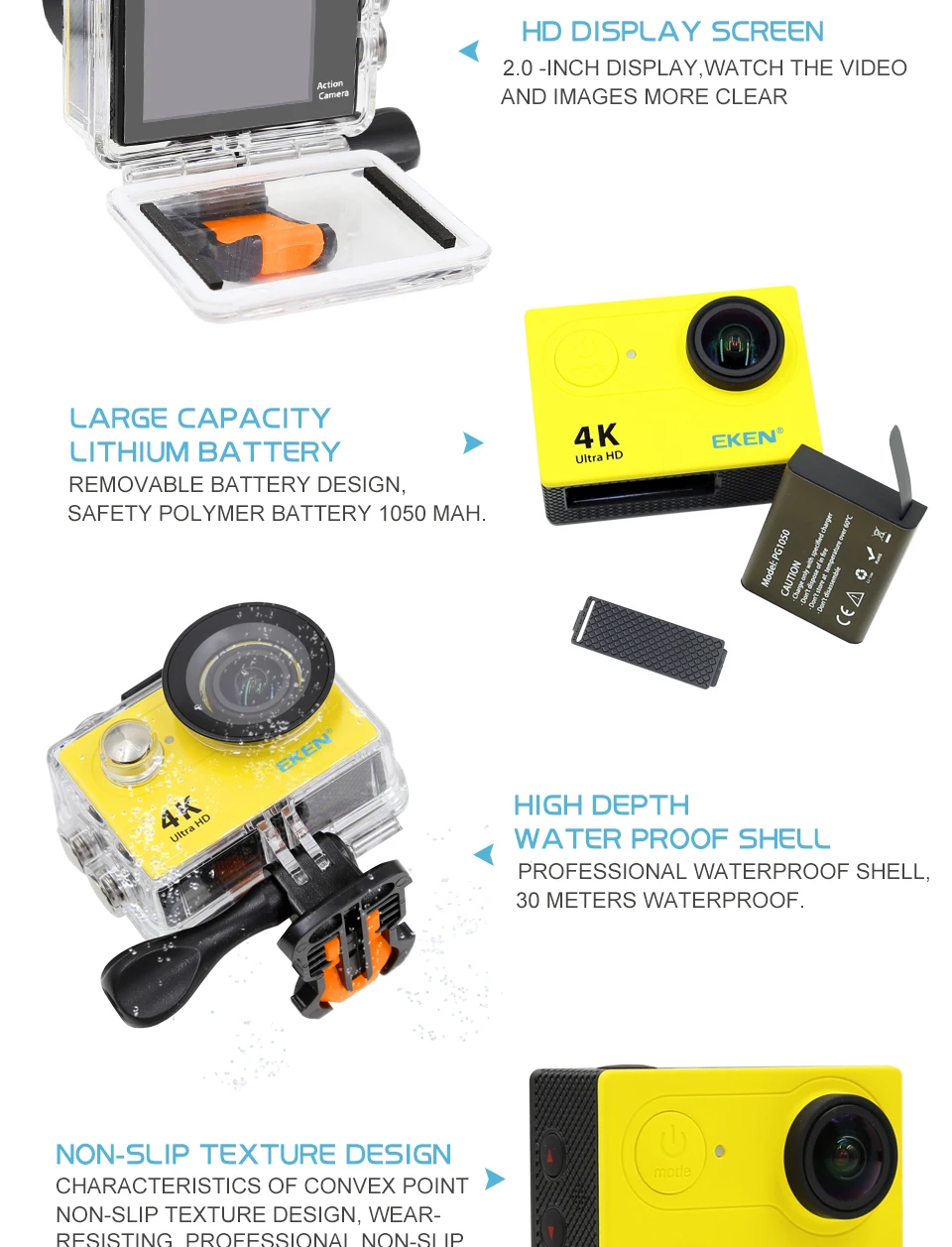 DHL eken H9 H9R ультра FHD 4K 25FPS Wi-Fi экшн-Камера Водонепроницаемый 1080p 60fps подводный go удаленного Спортивная камера extreme pro