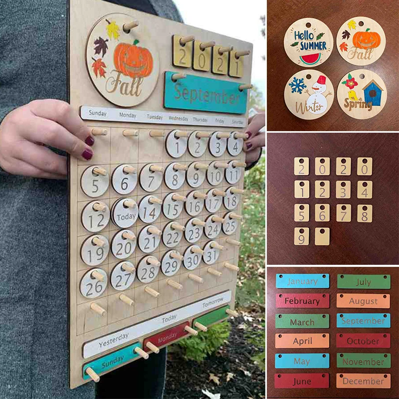 

Wooden Calendar Hanging Ornament Multipurpose Learning Tool Wall Art Decoration for Home Living Room Bedroom Free Home Decor