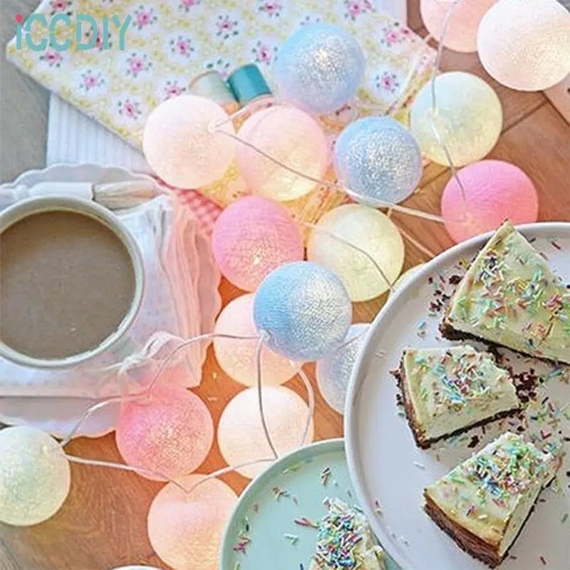 

10 20 LEDs Colorful Cotton Ball String Light Battery Ball Fairy Lamp for Holiday Christmas Home Party Bedroom Indoor Decoration