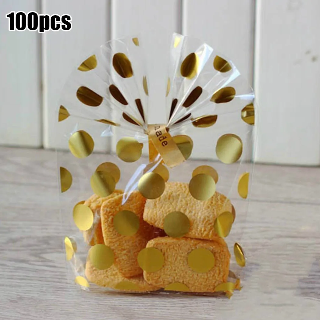 

100pcs Gift Bags Polka Dot Candy Cookie Gift Bag For DIY Biscuits Snack Baking Packaging Christmas Wedding Birthday Party Suppli