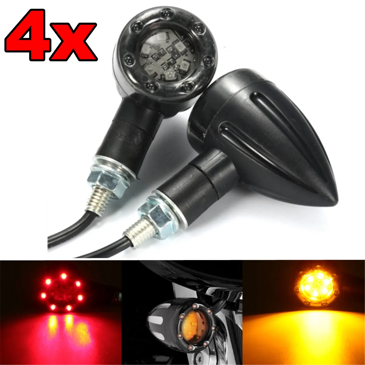 4 шт. Универсальный 3in1 мотоцикл цвета красный желтый светодиодные задние