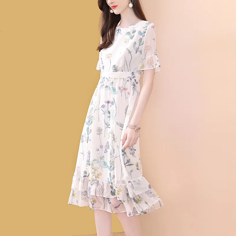 Женское шифоновое платье миди облегающее ТРАПЕЦИЕВИДНОЕ ПЛАТЬЕ С Коротким