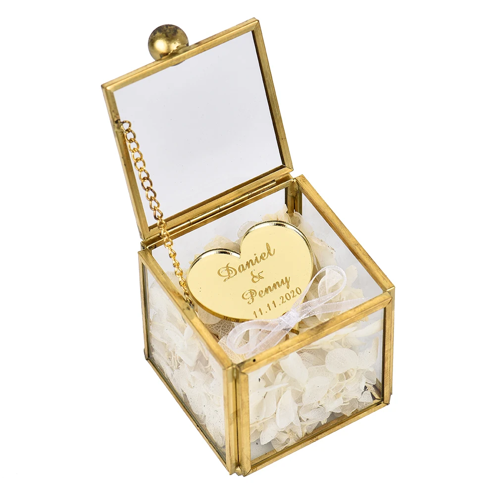 Оригинальное кольцо коробка выгравированное имя свадебное стекло любовь для