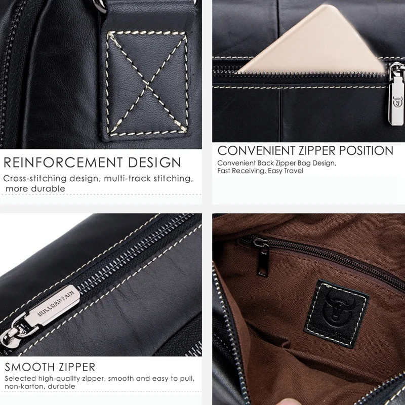 

BULLCAPTAIN Brand Retro Men's Natural Leather Office Messengerbag Large Capacity Leisure Travel Shoulder Bag Briefcase