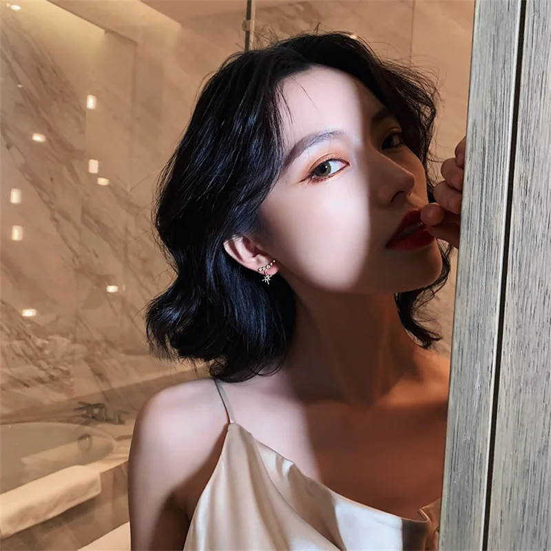 

S925 silver needle six-pointed star earrings female Korean cold wind personality temperament star pendant earrings