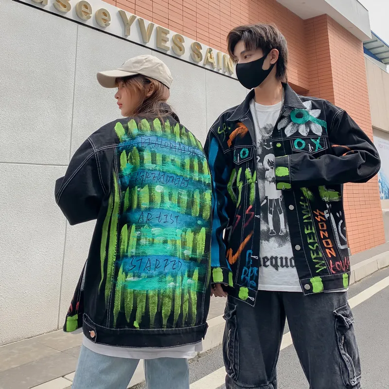 

Oversized Denim Jacket Women 2021 Spring Jacket personality Graffiti street Wear Jeans Coat Loose Outwear For Couples