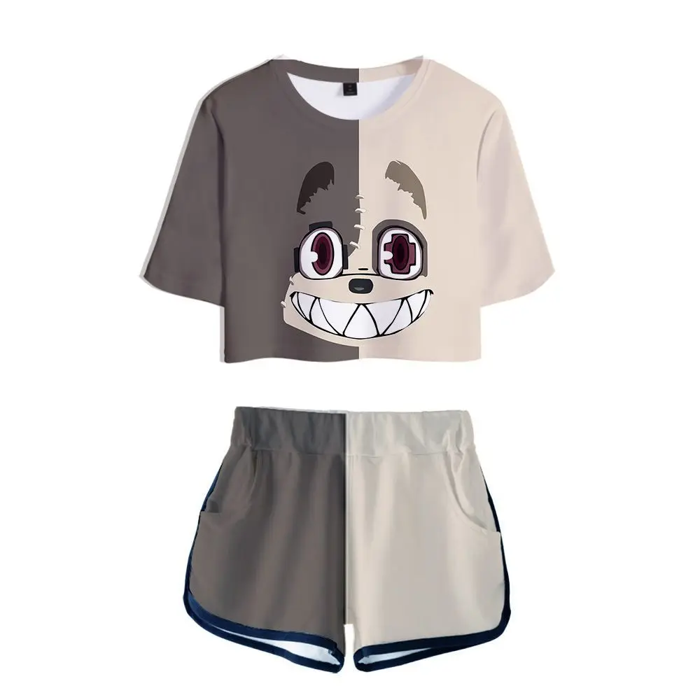 Спортивный костюм женский из двух предметов с 3D-принтом топ и шорты в японском