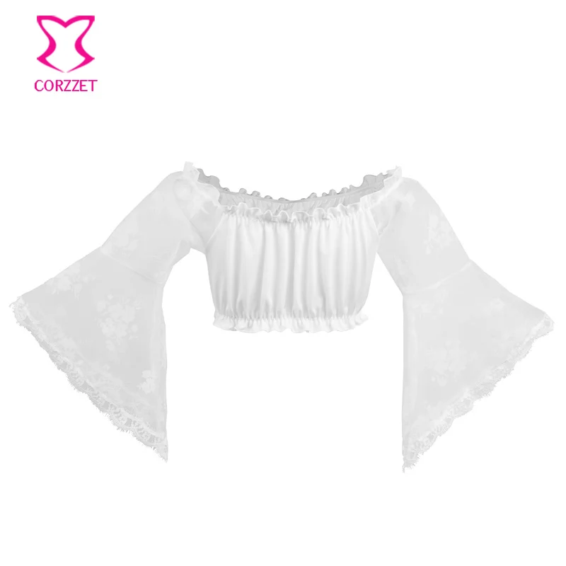 2020 Sexy Ladies Summer Lace Slim Crop Tops Flare Long Sleeve T-Shirt Casual Punk Organza Floral Wrapped Chest Short | Женская одежда