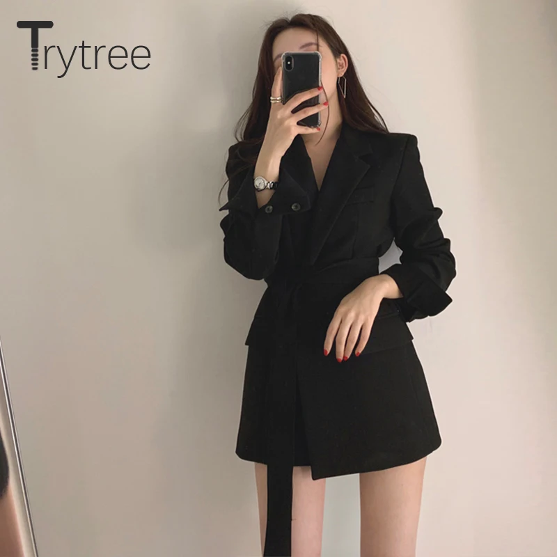 Trytree 2020 осенне зимнее женское повседневное пальто кардиган с отложным воротником
