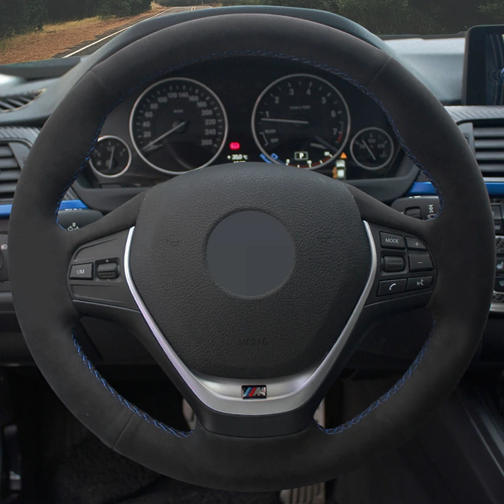 Чехол рулевого колеса автомобиля ручной работы черная замша кожа для BMW F20 2012-2018 F45