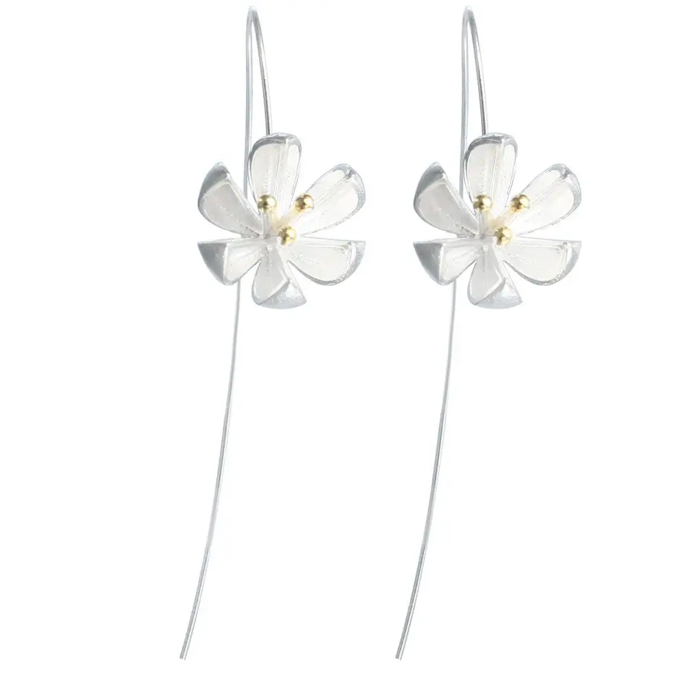 925 Sterling Silver Flower Earings Elegant Lotus long Drop Earring For Women Fashion Brincos Grandes Fine Jewelry pendientes