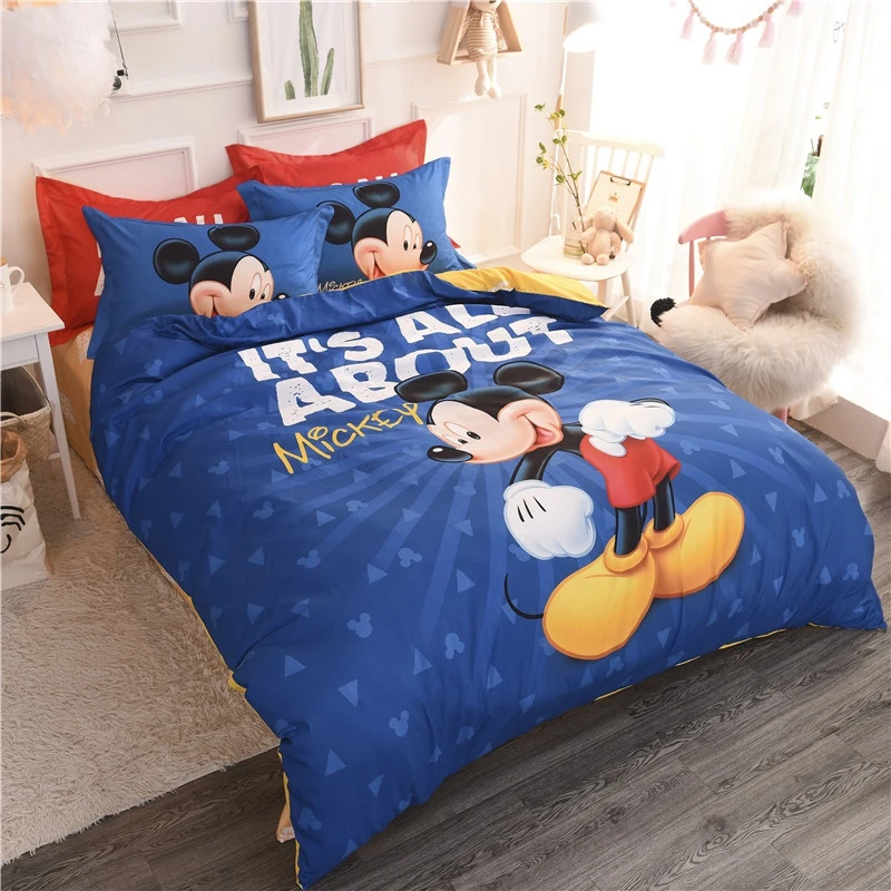 Disney Cartoon Royal Blue Mickey Mouse Boys Girls Children Bedroom Decoration Duvet Bed Cover Pillowcase Bed Sheet Pillowcase