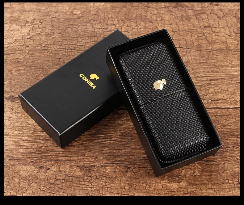 COHIBA гаджеты, кожаный чехол для сигар, держатель для путешествий, портативный, 3 трубки, мини-коробка для сигар, подходит для Кубы, аксессуары для сигар