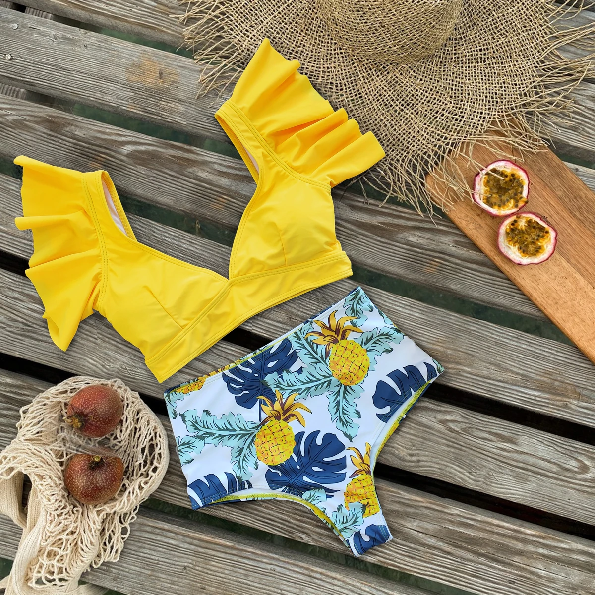 

2021 New Swimsuit Women Swimwear High Waist Bikini Ruffle Bikini Set Push Up Bathing Suit Print Beach wear Summer Biquini Female