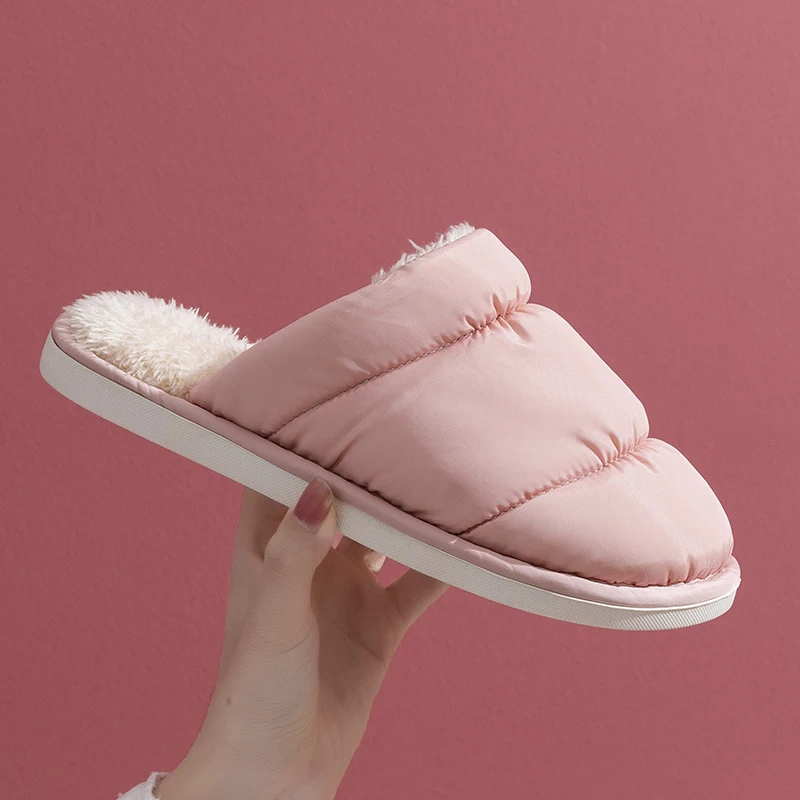 New Cotton Slippers Female Household Autumn And Winter Couples Indoor Clouds Plush Shoes Down Cloth Waterproof Warm Home Men