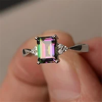 2022 woman rings korean fashion gothic colorful stone square diamond ring inlaid with rainbow gem gold jewelry engagement ring