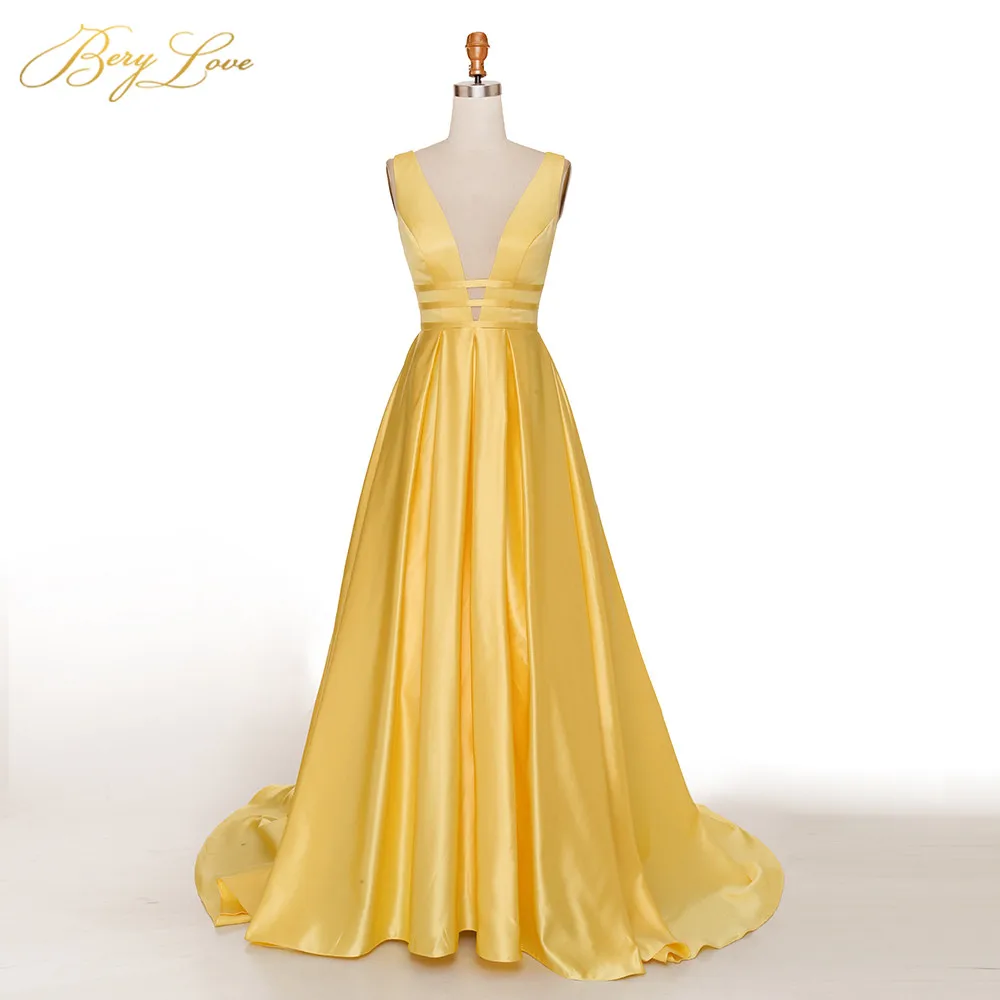 Bright Yellow Berylove, сексуальное, яркое, желтое, ТРАПЕЦИЕВИДНОЕ, вечернее платье,, элегантное, сатиновое, вечернее платье, длинное, официальное, для девушек, для выпускного вечера, платья, vestido - Цвет: Bright Yellow