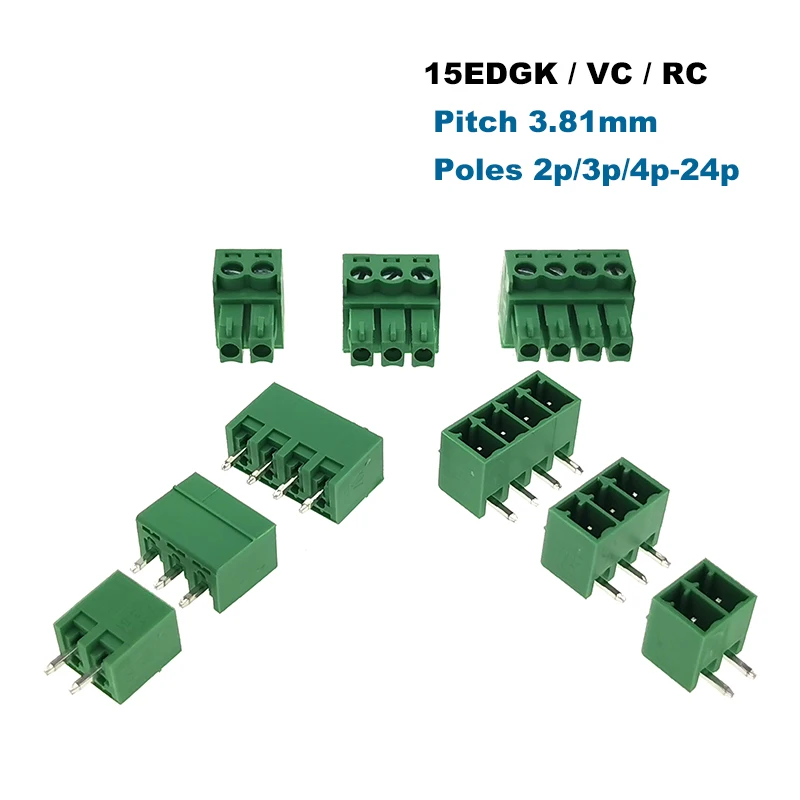 Pluggable PCB Screw Terminal Block Pitch 3.81mm Connector 15EDGK+VC/RC Male Female Morsettiera Vertical Straight Pin 2~10P | Обустройство
